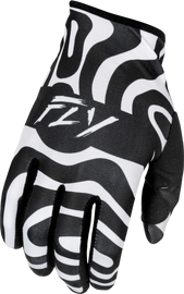 Fly Racing Lite Gloves in Abyss White and Black, size Small, featuring lightweight construction and textured grip areas.