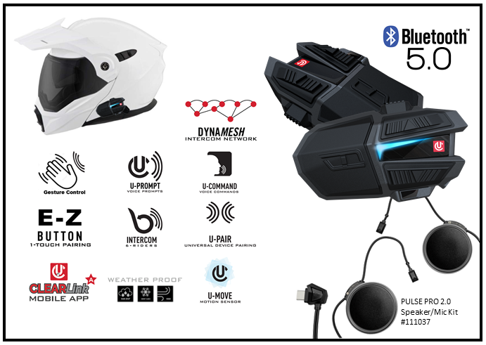 Uclear 180509 motorcycle Bluetooth communication headset with sleek design and control buttons.
