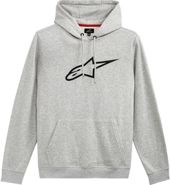 Alpine Star Ageless V2 Hoodie in grey heather and black, front view showing hood, logo, and casual fit.