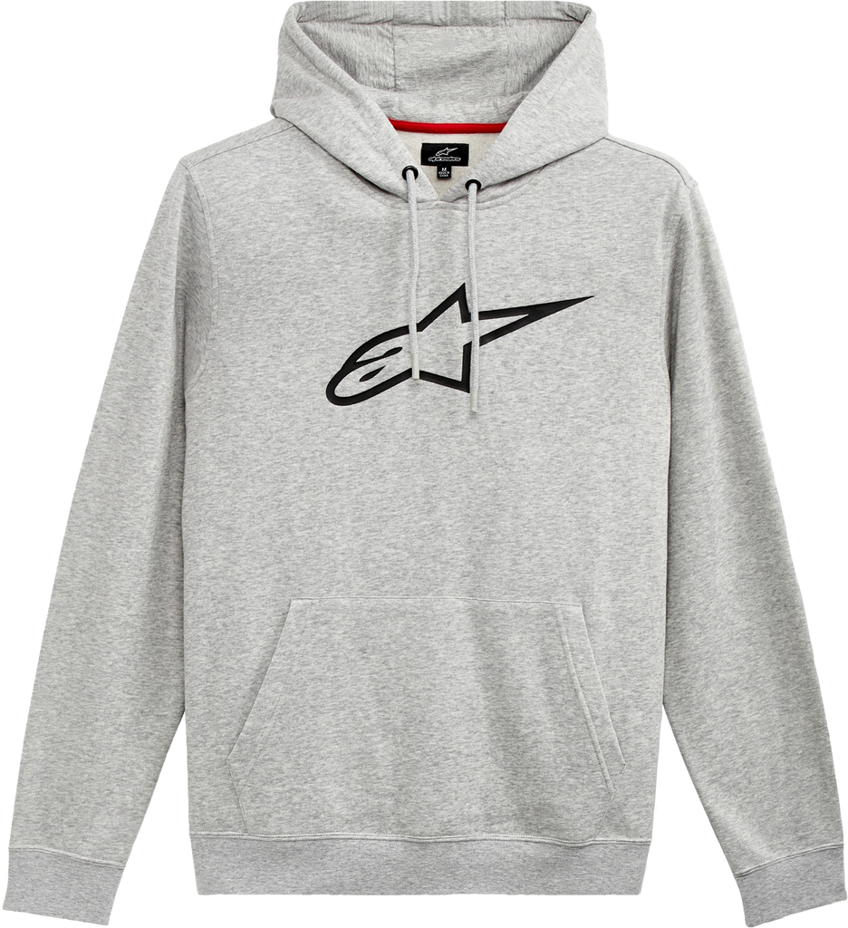 Alpine Star Ageless V2 Hoodie in grey heather and black, featuring a casual fit and graphic design, front view.