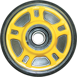 Ppd idler wheel, 5.63-inch diameter and 20 mm width, yellow color, designed for industrial machinery, branded Ppd.