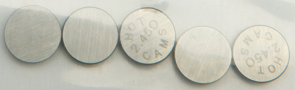Hot Cams engine valve shims, 9.48x2.45mm, 5-piece pack, for motorcycle engines, showing shiny metal shims in the image.