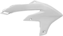 Load image into Gallery viewer, Polisport Plastics white radiator scoops for Yamaha bike, durable plastic body with aerodynamic design and branding details.