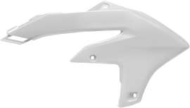 Polisport Plastics white radiator scoops for Yamaha bike, durable plastic body with aerodynamic design and branding details.