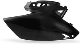 Acerbis black side panels for motorcycle, showing sleek design and matte finish, compatible with various off-road bikes.