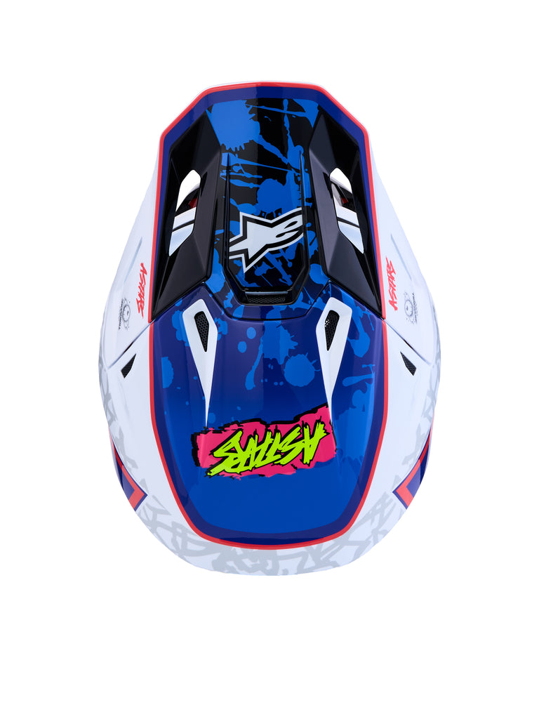 S M7 Blaster Helmet Ece06/Dot Wht/Blue/Red Glossy Md