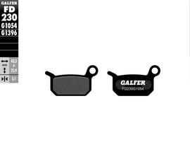 GALFER semi-metallic brake pads FD230G1054 for motorcycles, showing the brake pad set with metallic friction material.