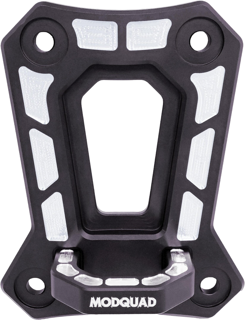 ModQuad rear suspension diff plate with hook, black metal component designed for ATV or UTV suspension systems.
