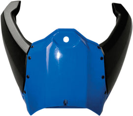 Acerbis blue and black upper radiator shroud for motorcycle, featuring aerodynamic design and brand logo on the surface.