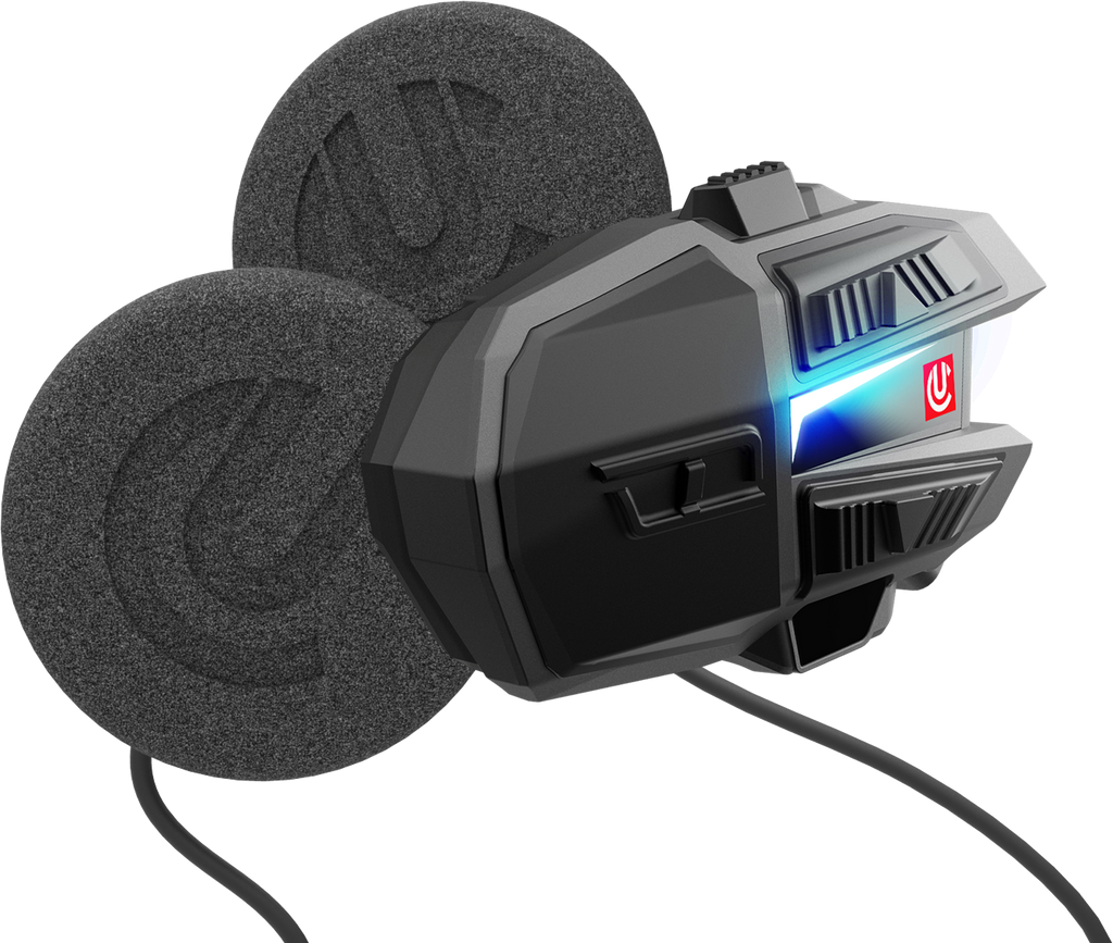 UClear Motion Hdx-V single helmet audio kit with microphone and controls, designed for motorcycle communication systems.
