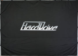 HardDrive 10x20 full wall promotional display with branded graphics on a large printed backdrop.