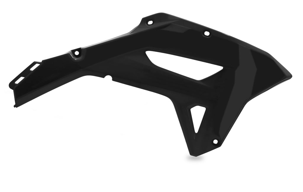 Acerbis Radiator Shroud Hon Black for motorcycle, body panel with sleek black finish and aerodynamic design.