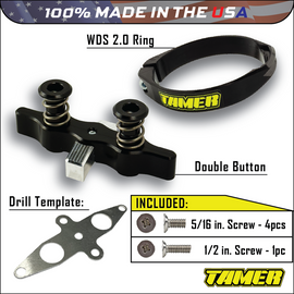Tamer Double Button Holeshot Device 188-9313 suspension component with dual buttons and mounting hardware on a white background.