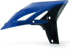 Blue and black Acerbis radiator shrouds for motorcycle, featuring sleek design and durable plastic construction.