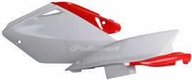 Polisport Plastics white side panels for body, model 64-6180, designed for motorcycle or bike body protection.