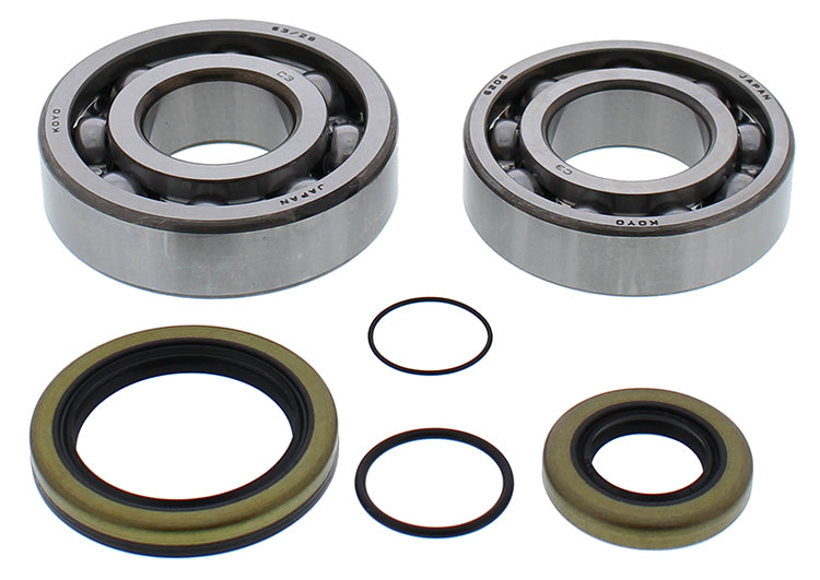 All Balls engine crankshaft bearing and seal kit with metal components and rubber seals for gas engines.