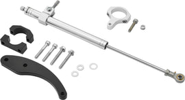 HardDrive steering damper for 2009-2013 Harley FLT models, silver finish, vehicle stabilization component.