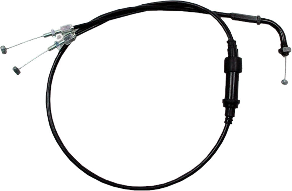 Motion Pro black vinyl throttle pull cable for motorcycle control lines, showing the cable with metal fittings and black outer sheath.