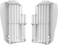 Load image into Gallery viewer, Polisport Plastics white radiator louvers for off-road vehicles, part number 64-56507, showing close-up of vent covers on vehicle radiator