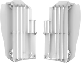 Polisport Plastics white radiator louvers for off-road vehicles with product code 64-56507, shown in close-up view.