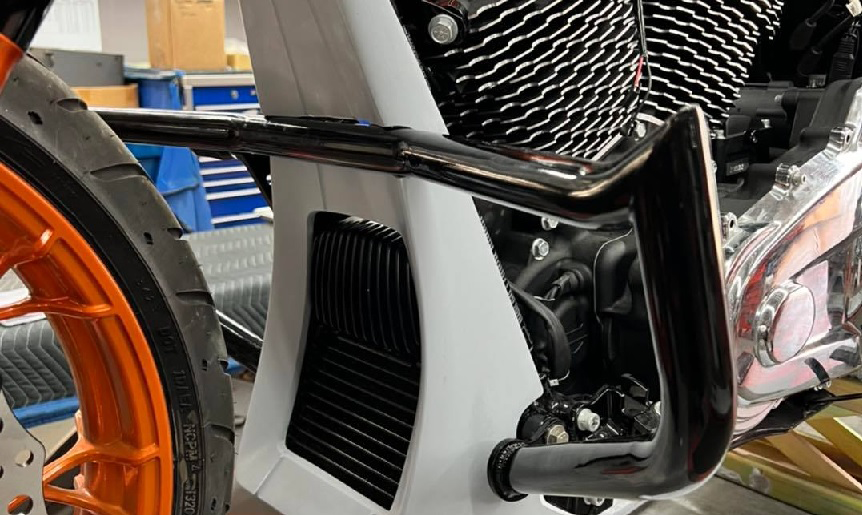 Bagger Nation Swoop 2-piece chin spoiler for Harley Davidson Fat Boy models 2017-2022, body kit accessory in black finish.
