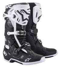 Load image into Gallery viewer, Alpine Star Tech 10 motorcycle boots in black and white, size 09, with protective features and sturdy design.