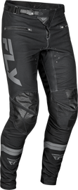 Fly Racing Rayce bicycle pants in black and charcoal, size 20, featuring durable fabric and a sleek riding design.