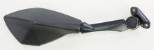 Load image into Gallery viewer, Emgo right side motorcycle mirror with black housing and adjustable arm, mounted on a reflective glass surface.