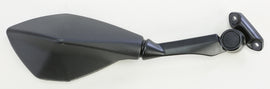 Emgo right side motorcycle mirror with black housing and adjustable arm, mounted on a reflective glass surface.