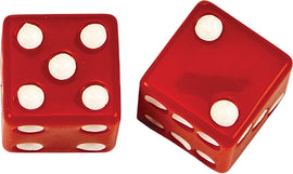 Red dice tire valve stem caps by HardDrive, designed for wheel accessories and vehicle tire customization.