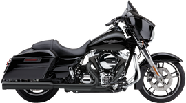 Cobra 4-inch black Indian leather slip-on exhaust for motorcycle, featuring sleek design and durable construction.