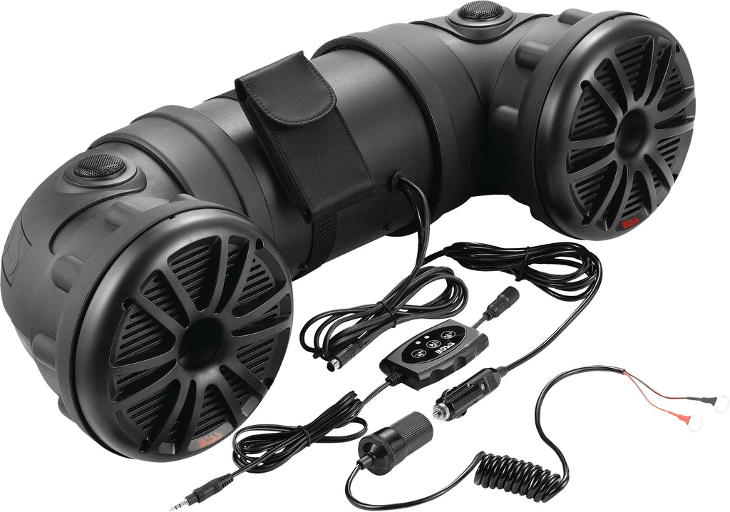 Boss Audio 450W Bluetooth all-terrain sound system with rugged design and control panel, designed for outdoor audio adventures.