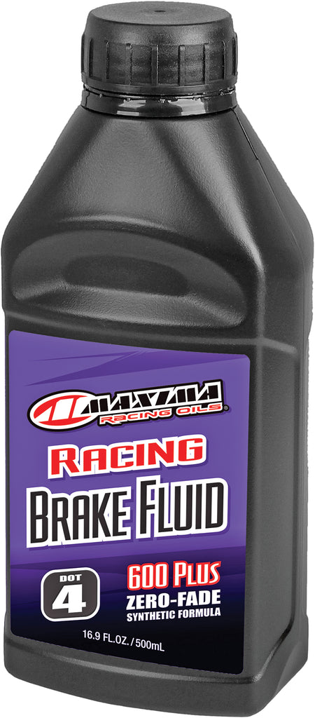 Maxima Brake Fluid Dot 4 Racing 500ml bottle with label and cap, designed for high-performance vehicle braking systems.