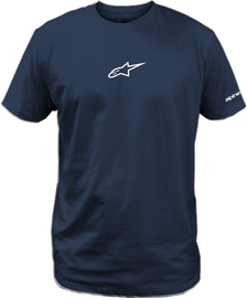 Alpine Star navy frontal SS Csf tee shirt in medium size, casual style, displayed on a hanger with visible front design.