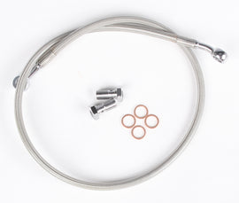 Streamline rear Yamaha brake line with standard+4 fittings, showing the flexible brake hose and metal connectors for Yamaha motorcycles.