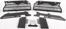 Unabiker Radiator Guard in black for motorcycle, featuring a protective metal grille design.