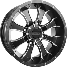 Raceline Mamba wheel 12x7 inches with 4/110 bolt pattern, black machined finish, featuring 2+5 offset and -47mm backspacing.