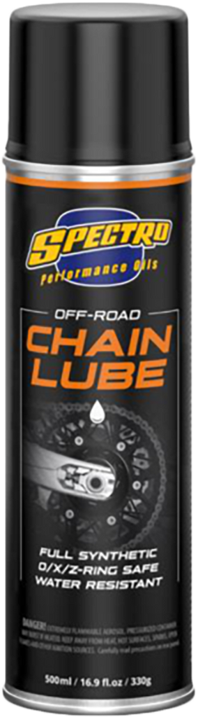 Spectro Off-Road Chain Lube 16.9oz bottle, designed for motorcycle and dirt bike chains, with a clear nozzle for easy application.