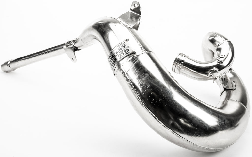 Pro Circuit Platinum exhaust pipe for motorcycle, showcasing the sleek metal design and branding details.