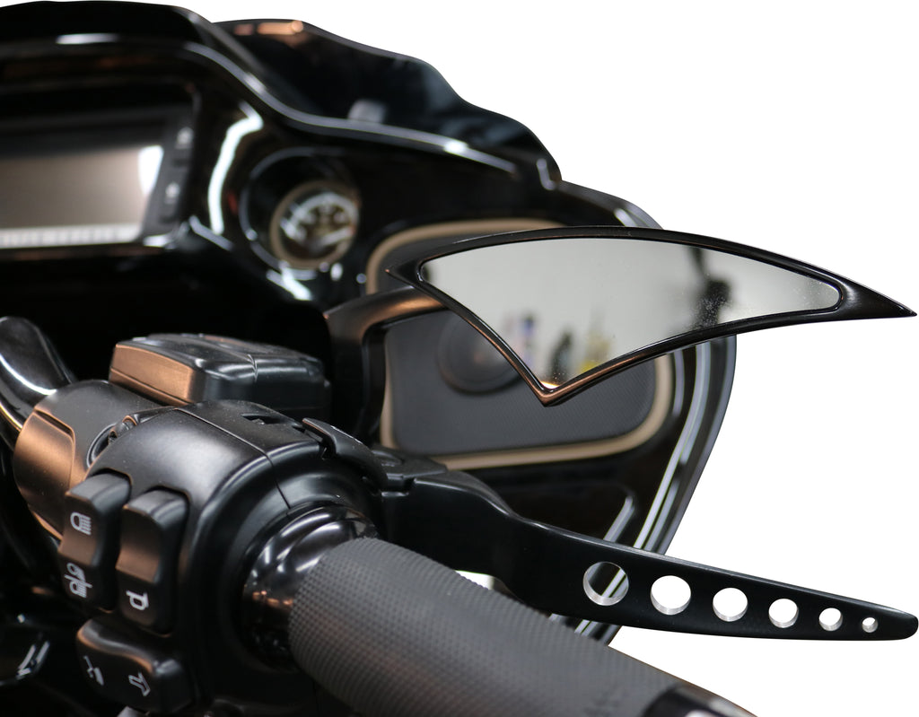 Bagger Nation Power Mirrors in black, 5.75x1.75 inches, motorcycle mirrors with sleek design and reflective surfaces