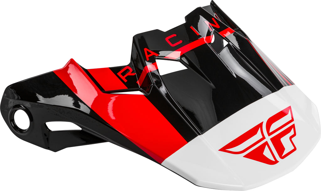 Fly Racing Formula Vector helmet visor in red, white, and black colors with yellow size label YL-Sm, designed for motorcycle helmets.