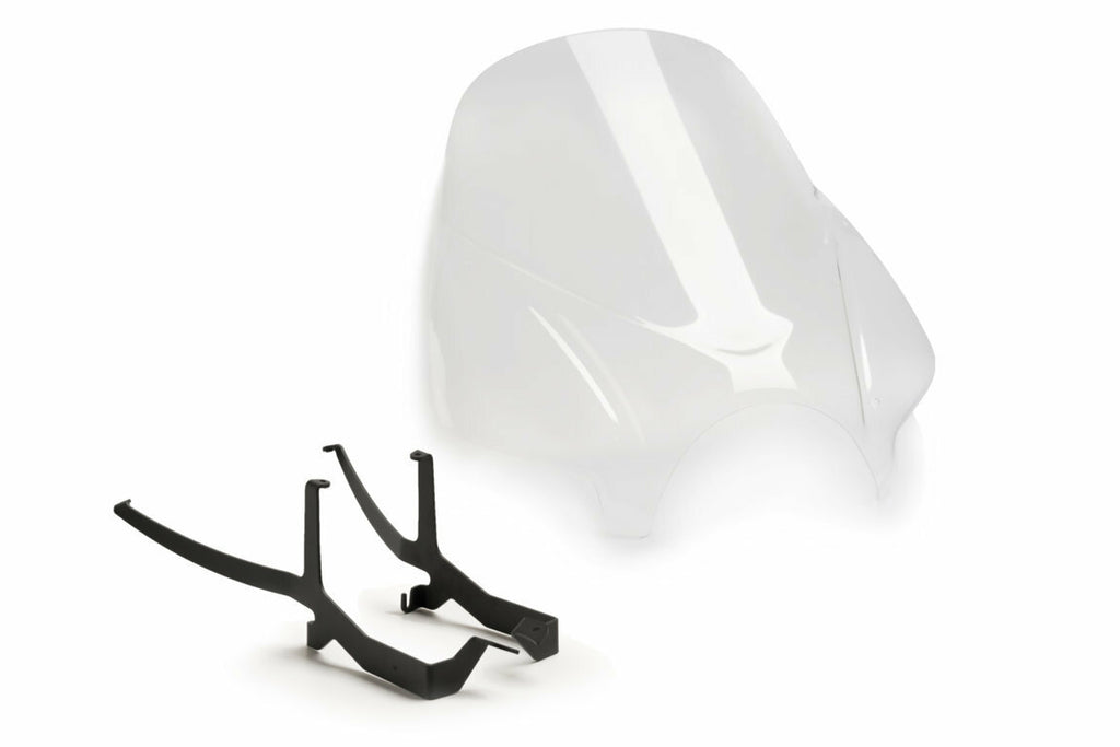 PUIG Naked New Gen Tour clear windshield for BMW motorcycle, showing the transparent windscreen mounted on the bike.