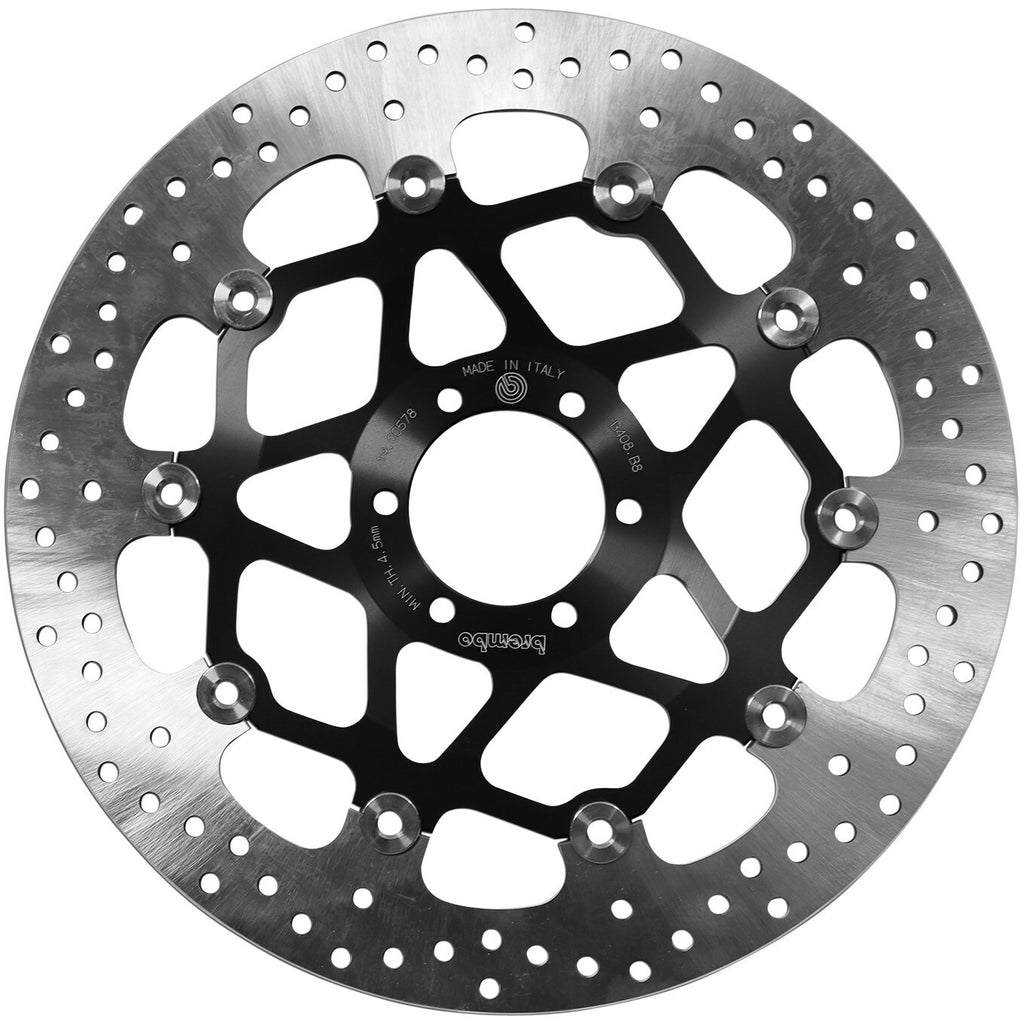 Brembo Serie Oro front floating brake rotor with vented disc and mounting holes, designed for high-performance braking systems.