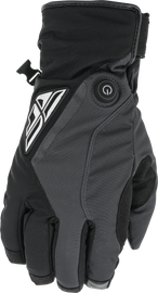 Fly Racing Title heated gloves in black and grey, large size, with insulated design for warmth and comfort.