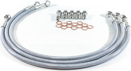 GALFER front brake line 17-9887 for motorcycle, showing the black braided steel brake hose and fittings.
