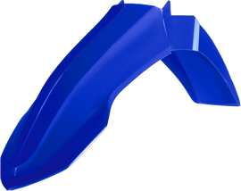 Blue Polisport Plastics off-road front fender for Yamaha YZ 64-859765, made of durable plastic with metal mounting hardware.
