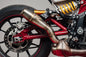 Sawicki Speed Shop FTR 1200 slip-on exhaust with brushed stainless steel finish, showcasing the sleek, cylindrical design.