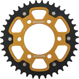 Supersprox rear stealth aluminum and steel 39-tooth street sprocket for Kawasaki and Polaris motorcycles, shown in gold finish.