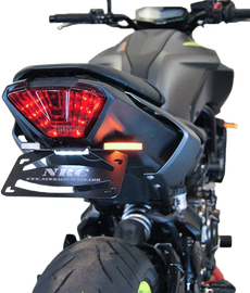 New Rage Cycles Fender Eliminator body for Yamaha model, shown in black with mounting hardware and streamlined design.