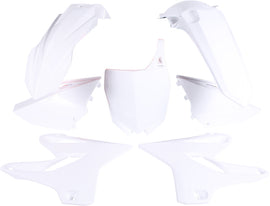 Polisport Plastics white plastic body kit for motorcycles, part number 64-90648, shown on a vehicle in the image.